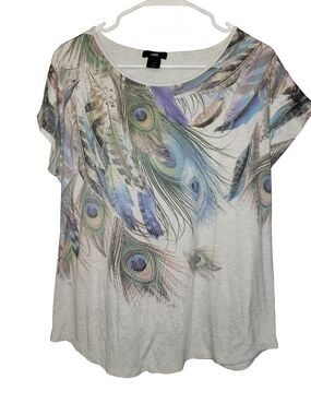LEEBE Peacock Feather Print Dolman Sleeve Top - Size M - Like New